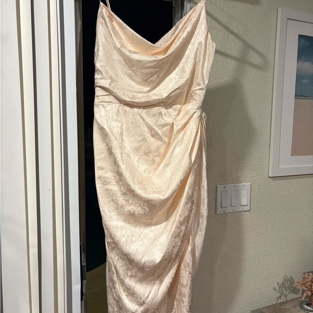 Elegant Draped Slip Dress in Soft Champagne